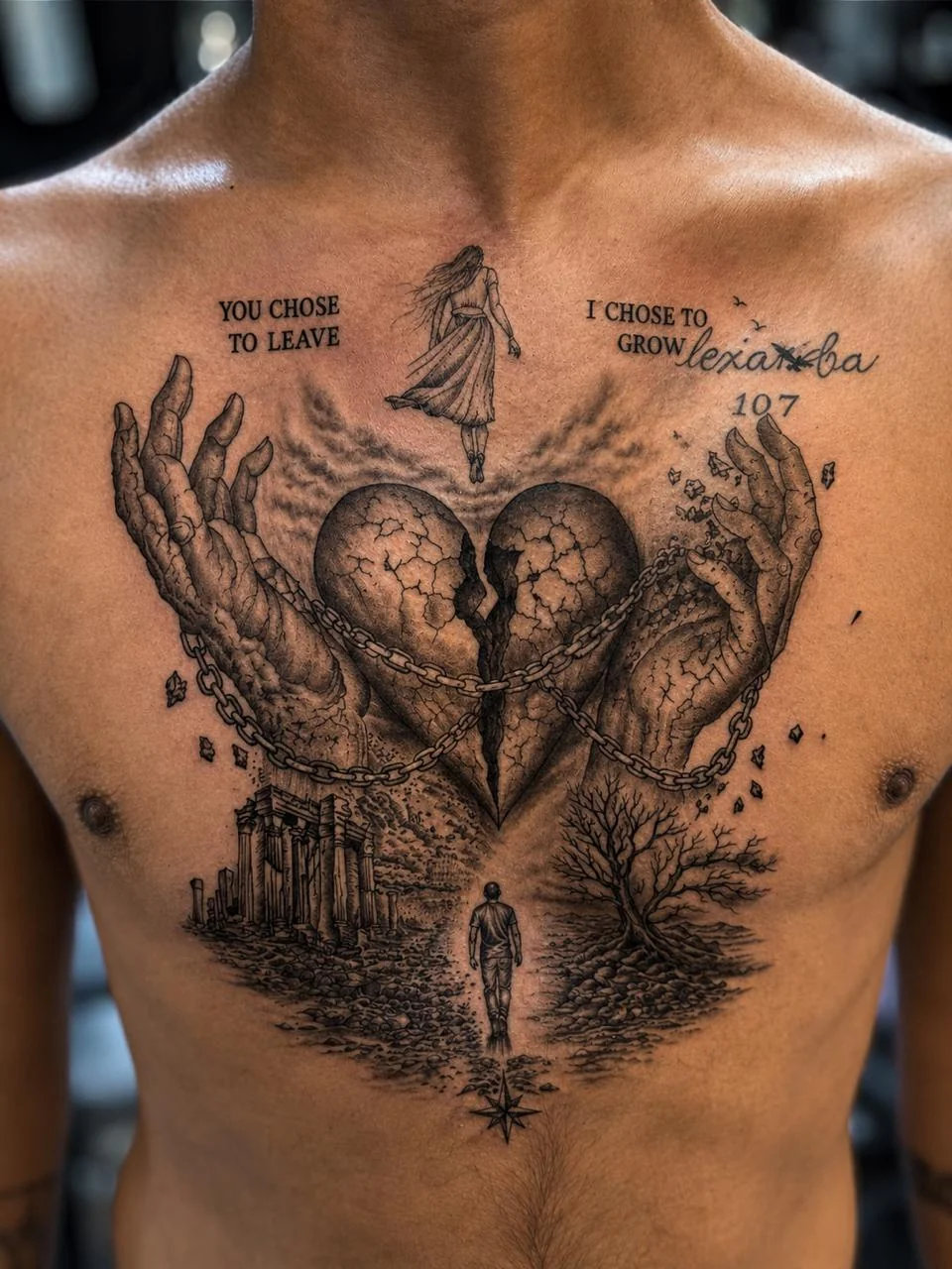 Großflächiges Herz-Motiv auf der Brust – Tattoo-Foto vom Studio
